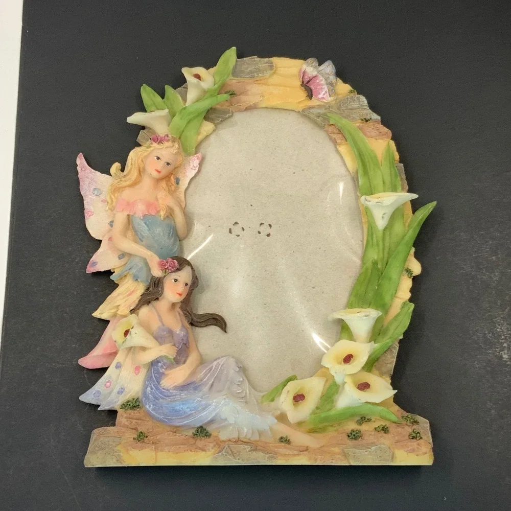 Vintage Fairy and Calla Lily Resin Photo Frame Fantasy Cottagecore Decor 5x3.5